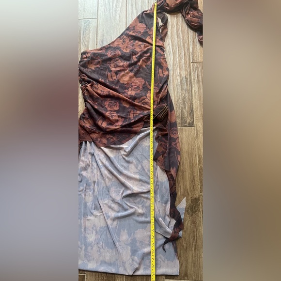 Jaded London Athena Maxi One Shoulder Dress Sz 8 Brown Rose Print Grunge - Picture 7 of 9